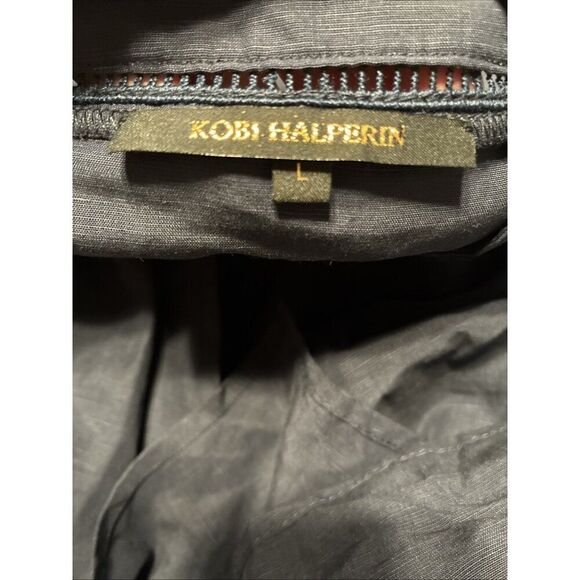 kobi halperin Solid navy Blue marni long sleeve button down Linen Top Large - Picture 4 of 6